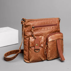 Women's Soft Leather Crossbody Bag Multi-pockets Shoulder Bag