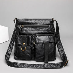 Women's Soft Leather Crossbody Bag Multi-pockets Shoulder Bag