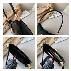 Women Shoulder Bag PU Leather Lock Flap Handbags Lady Underarm Bags