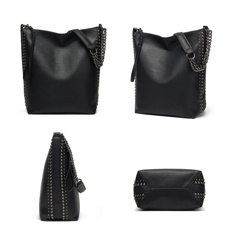 Rivet Bucket Bag Casual Wild Large Capacity Shoulder Bag Women Crossbody Bags