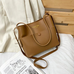 Casual Solid Bucket Women Bags Leather Crossbody Bags Lady Tote Handbags