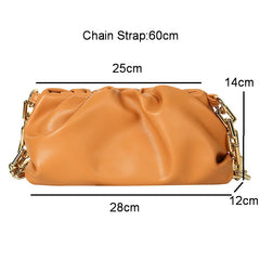 Cloud Shape Women Bag Pleated Tote Bag Thick Chain Dumpling Clip Purse Bag