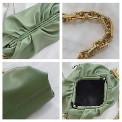 Cloud Shape Women Bag Pleated Tote Bag Thick Chain Dumpling Clip Purse Bag