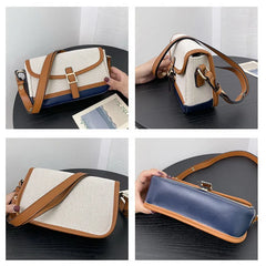 Square Bag Canvas PU Leather Patchwork Shoulder Bag Small Women Messenger Bags