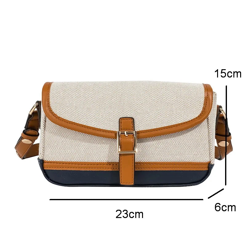 Square Bag Canvas PU Leather Patchwork Shoulder Bag Small Women Messenger Bags