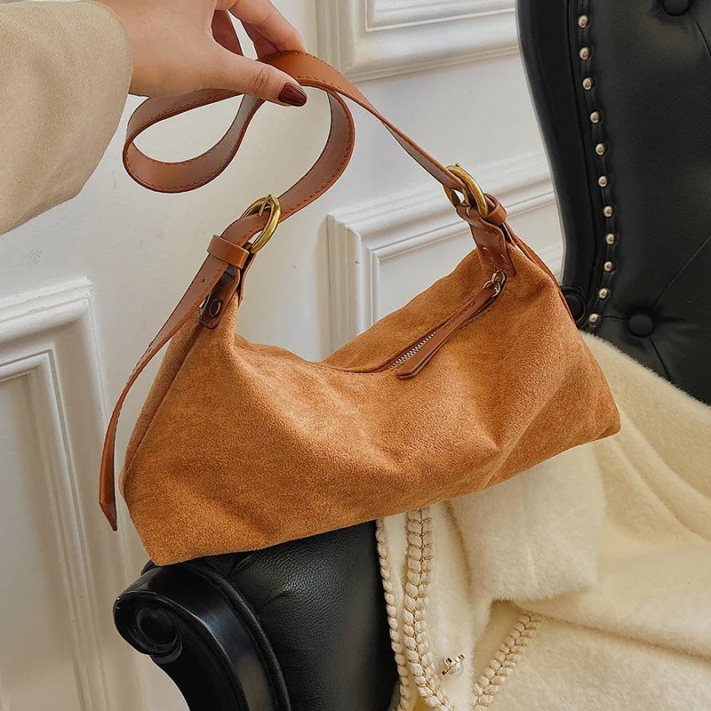 Retro Crossbody Bag Faux Suede Shoulder Bag