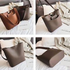 Large Capacity Women Bucket Bags PU Leather Shoulder Bags Solid Crossbody Bag