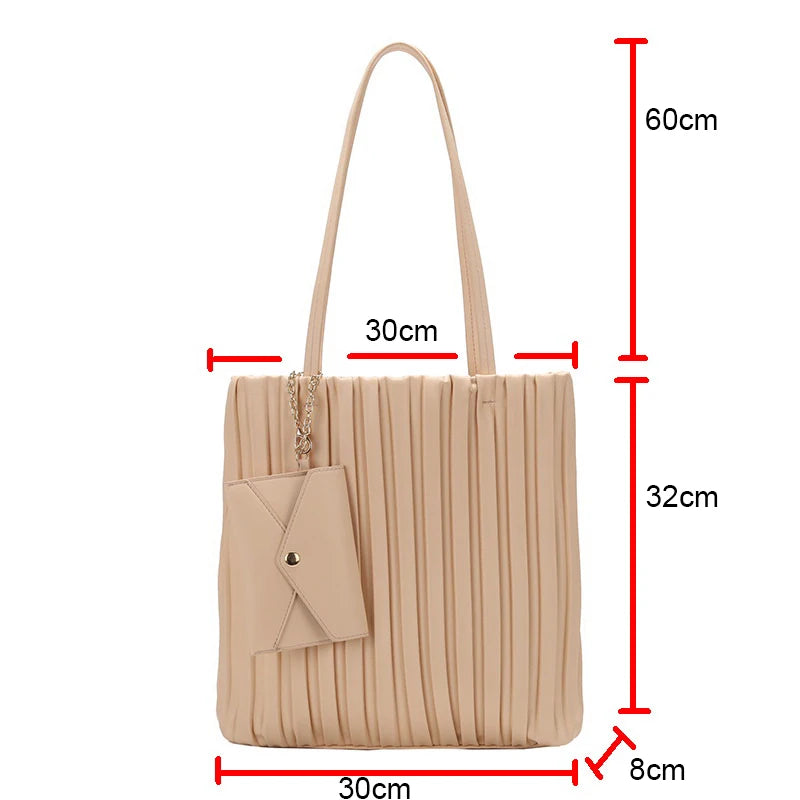 Pleated PU Leather Shoulder Bag with Wallet HPS1014
