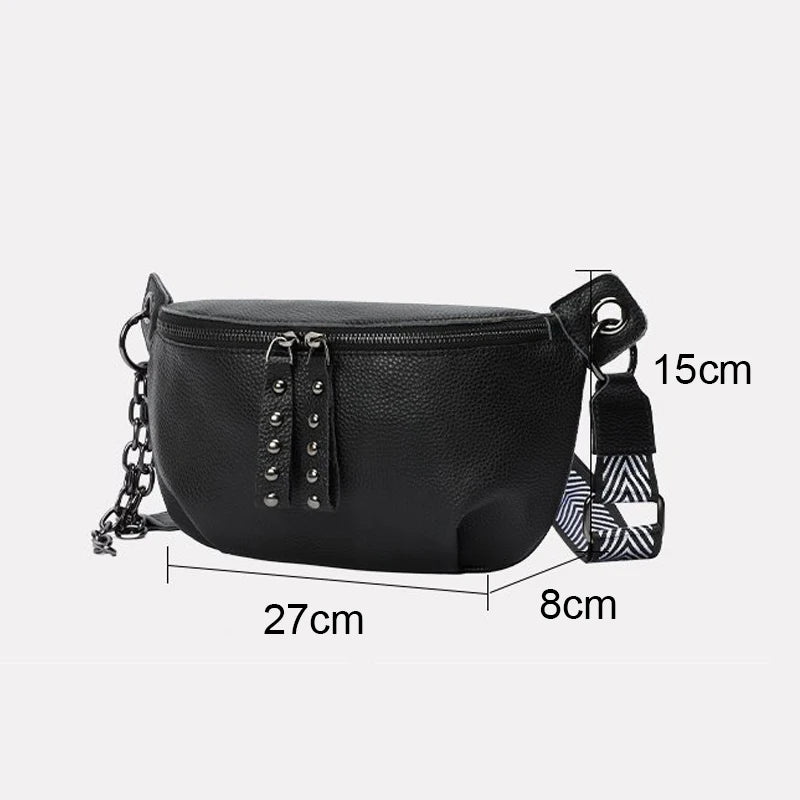 Wide Strap Shoulder Bags Women Rivet Crossbody Bag Leather Bag Multifunctional