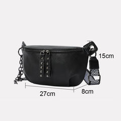 Wide Strap Shoulder Bags Women Rivet Crossbody Bag Leather Bag Multifunctional