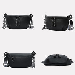 Wide Strap Shoulder Bags Women Rivet Crossbody Bag Leather Bag Multifunctional