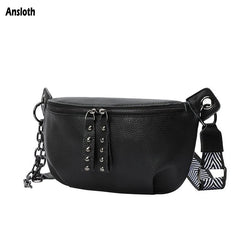 Wide Strap Shoulder Bags Women Rivet Crossbody Bag Leather Bag Multifunctional