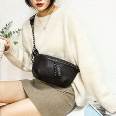 Wide Strap Shoulder Bags Women Rivet Crossbody Bag Leather Bag Multifunctional