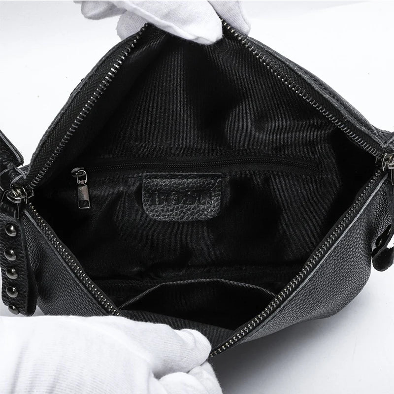 Wide Strap Shoulder Bags Women Rivet Crossbody Bag Leather Bag Multifunctional
