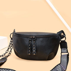 Wide Strap Shoulder Bags Women Rivet Crossbody Bag Leather Bag Multifunctional