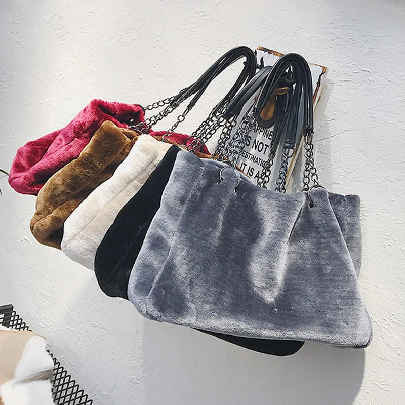 Plush Women Shoulder Bag High Capacity Totes Bags Hot Winter HPS971