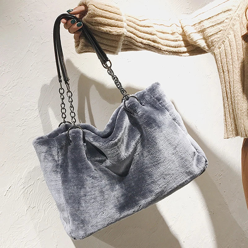 Plush Women Shoulder Bag High Capacity Totes Bags Hot Winter HPS971