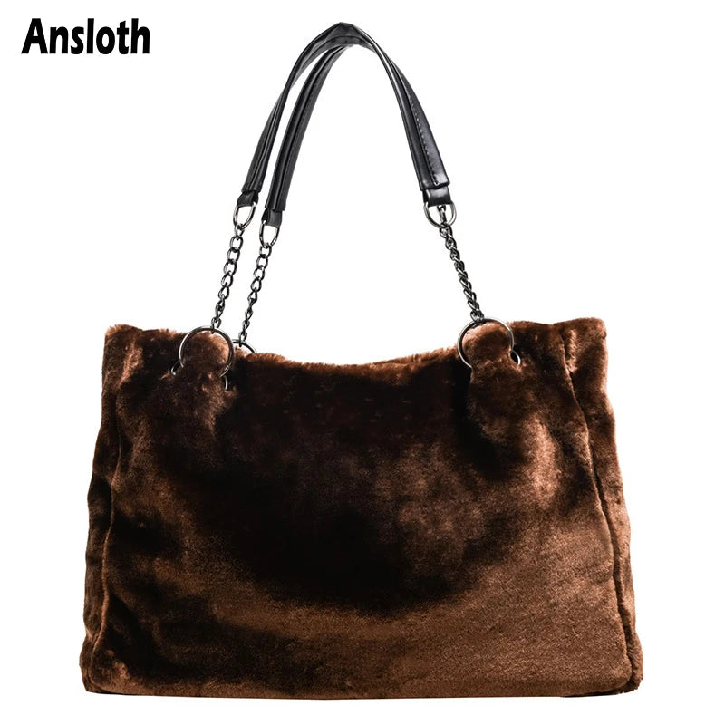 Plush Women Shoulder Bag High Capacity Totes Bags Hot Winter HPS971