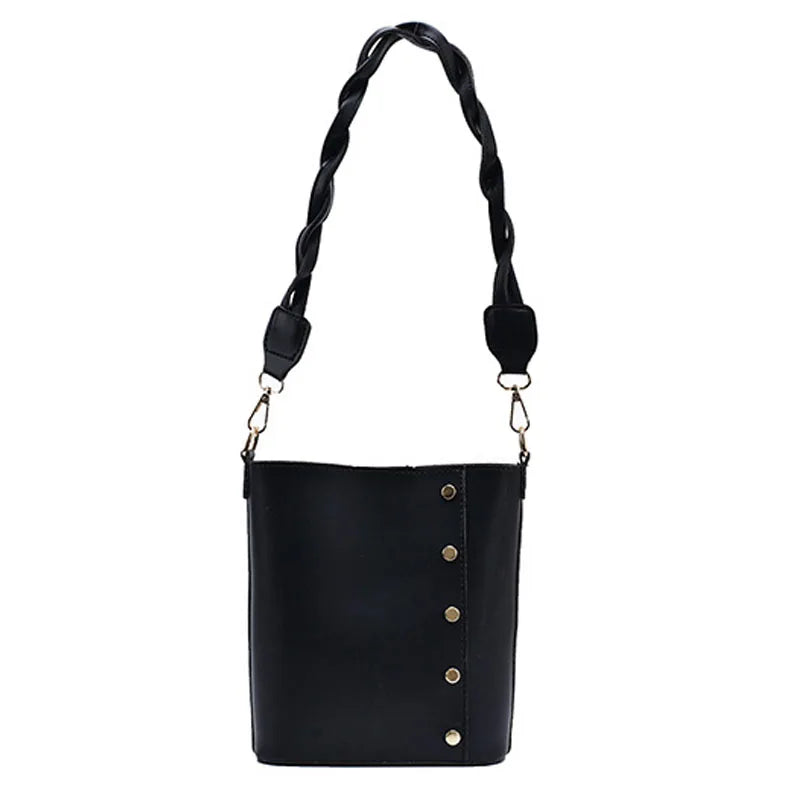 Vintage Rivet Bucket Bag Soft Leather Crossbody Shoulder Bag HPS952