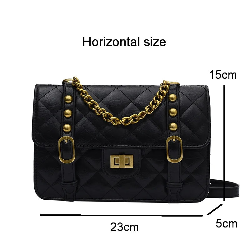 Vintage Chain Shoulder Bag PU Leather Diamond Lattice Messenger Bag