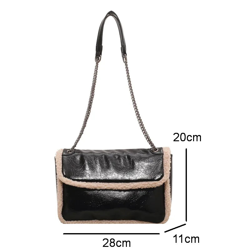 Vintage Oil Wax Leather Shoulder Bag Lamb Wool Messenger Chain Bag HPS1272
