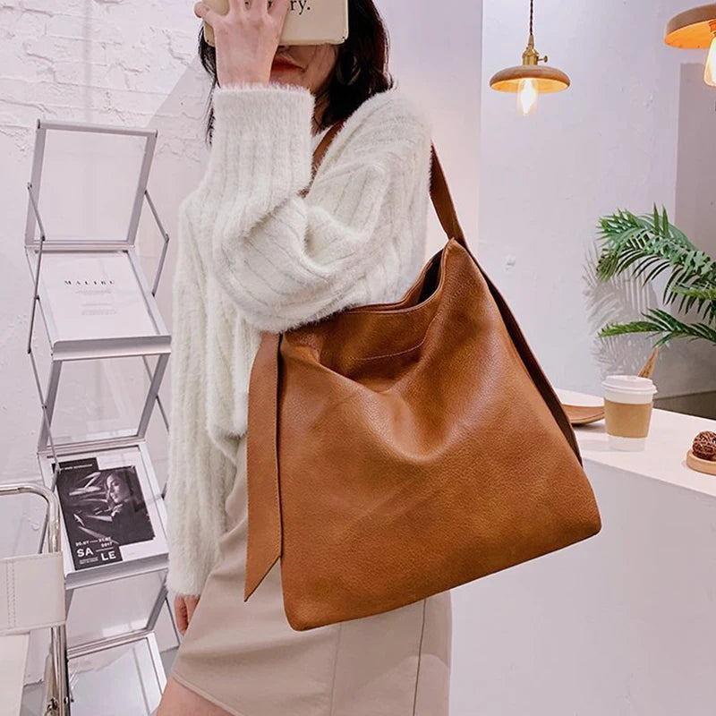 Soft PU Leather Shoulder Bags Large Capacity Totes Bag Vintage