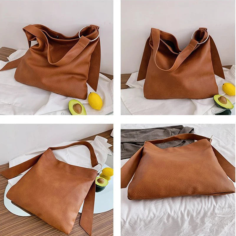 Soft PU Leather Shoulder Bags Large Capacity Totes Bag Vintage
