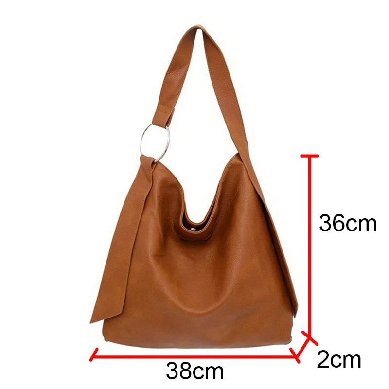Soft PU Leather Shoulder Bags Large Capacity Totes Bag Vintage