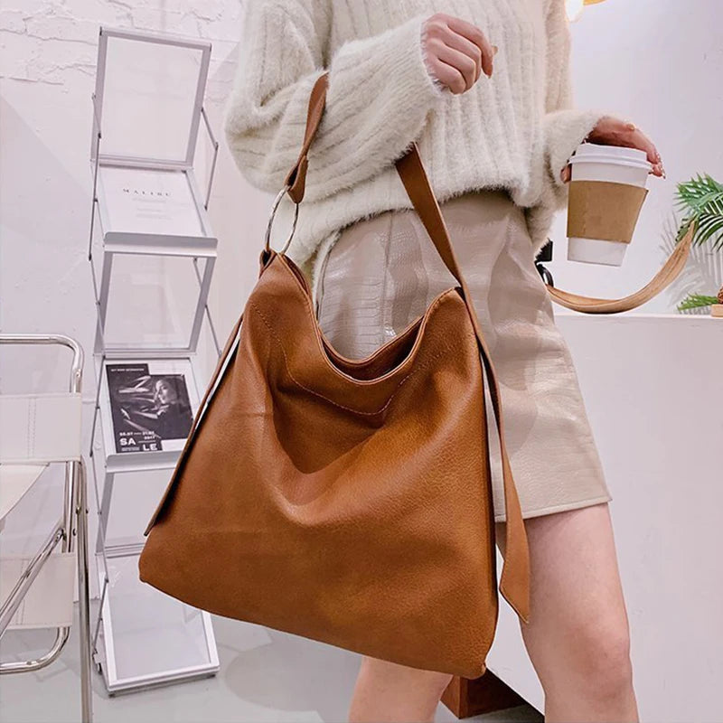 Soft PU Leather Shoulder Bags Large Capacity Totes Bag Vintage