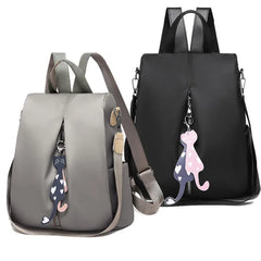 Anti-theft Nylon Backpack Large Daypack for Women with Cat Pendant