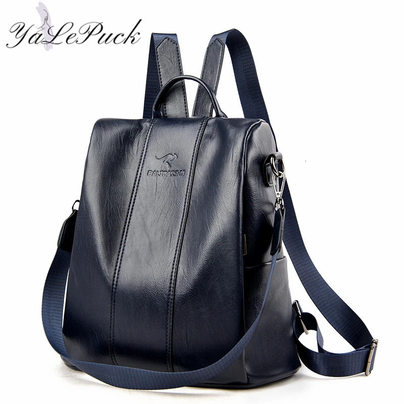 Vintage Leather Anti-Theft Backpack for Women - Travel School Girls Bag