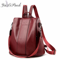 Vintage Leather Anti-Theft Backpack for Women - Travel School Girls Bag