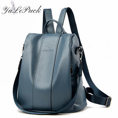 Vintage Leather Anti-Theft Backpack for Women - Travel School Girls Bag