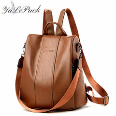 Vintage Leather Anti-Theft Backpack for Women - Travel School Girls Bag