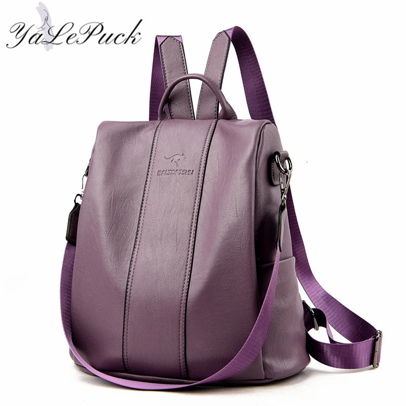 Vintage Leather Anti-Theft Backpack for Women - Travel School Girls Bag