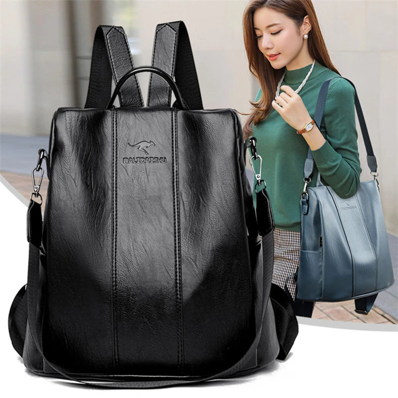 Vintage Leather Anti-Theft Backpack for Women - Travel School Girls Bag