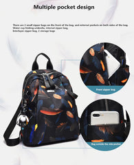 Feather Print Anti-thief Backpack Waterproof Travel Bag
