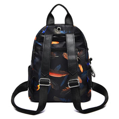 Anti-thief Feather Print Backpack Female Oxford Cloth Waterproof Travel