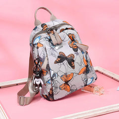 Anti-thief Feather Print Backpack Female Oxford Cloth Waterproof Travel