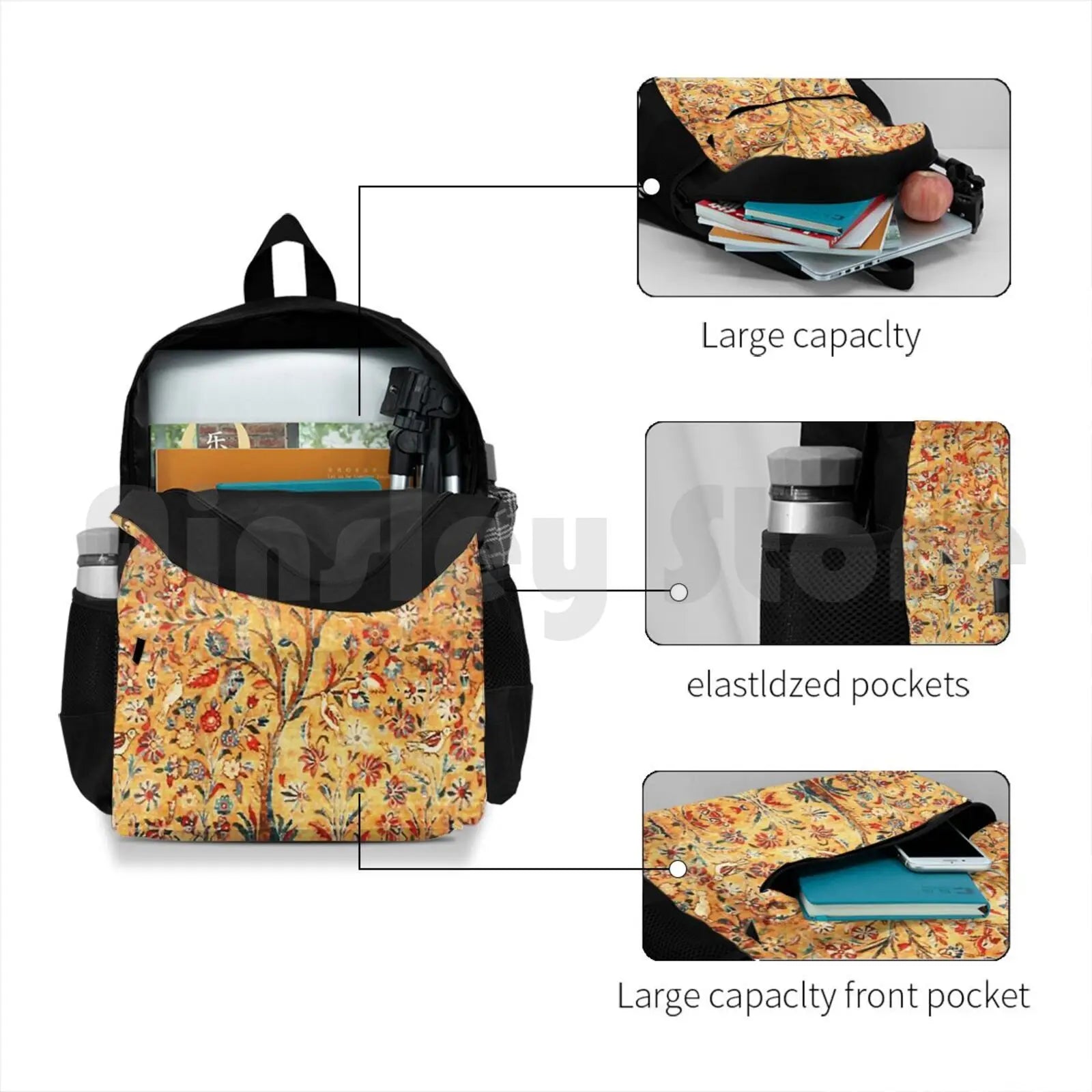 Vintage Persian Tree Of Life Kashan Rug Print Hiking Backpack