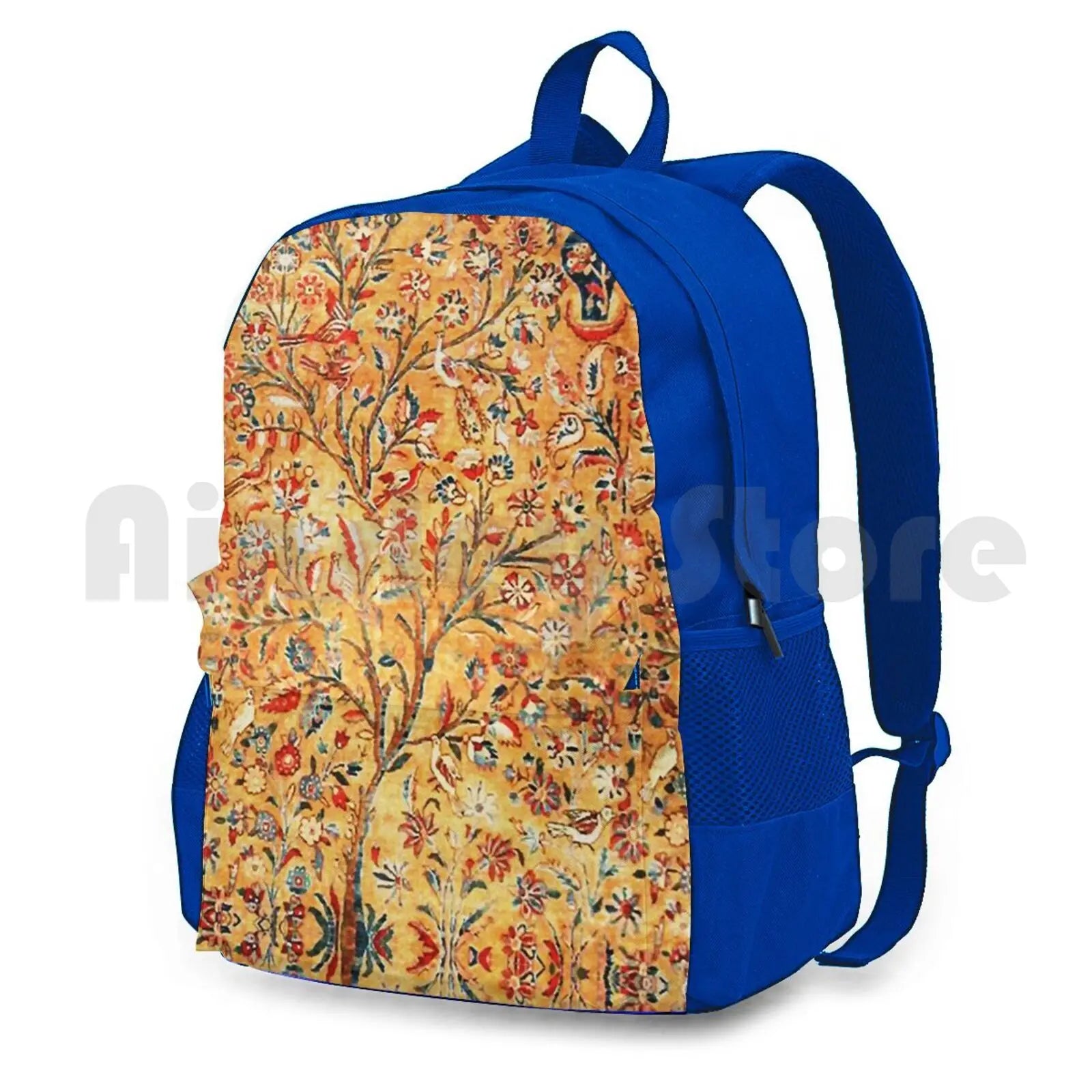 Vintage Persian Tree Of Life Kashan Rug Print Hiking Backpack