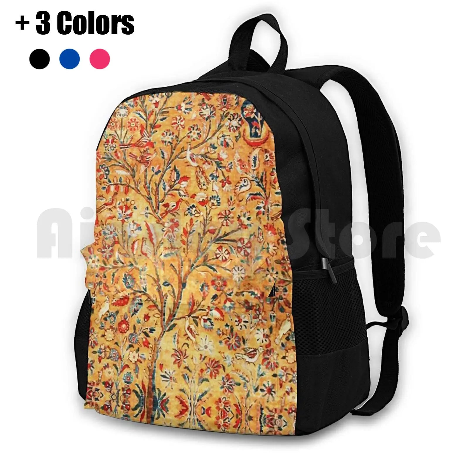 Vintage Persian Tree Of Life Kashan Rug Print Hiking Backpack