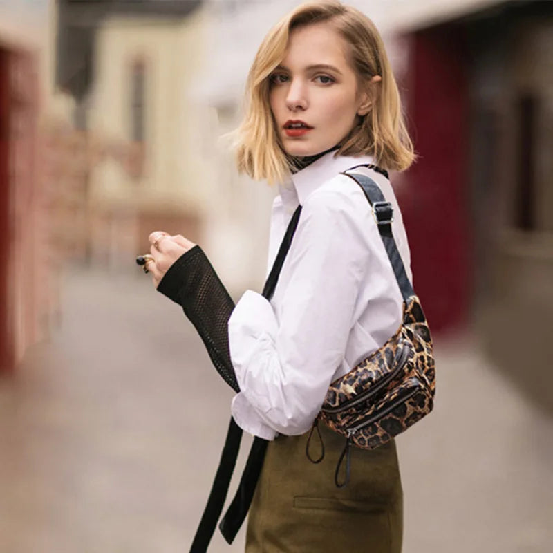 Leopard Print Women's Chest Bag Outdoor Sports Messenger Backpack