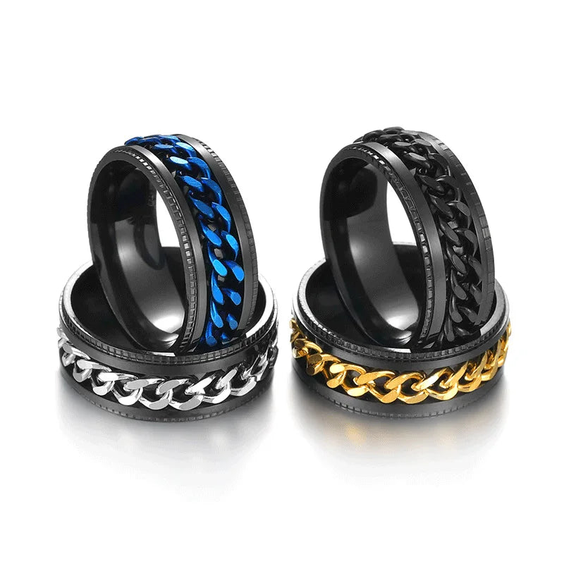 Anxiety Titanium Rotatable Chain Finger Rings For Men