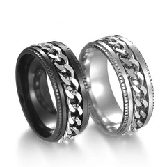 Anxiety Titanium Rotatable Chain Finger Rings For Men