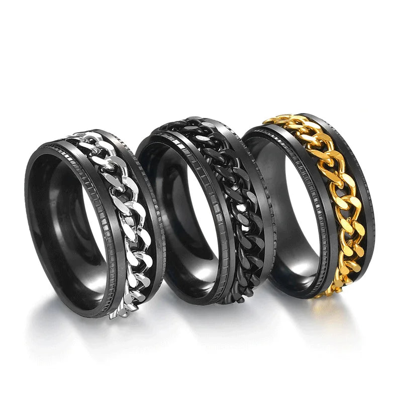 Anxiety Titanium Rotatable Chain Finger Rings For Men