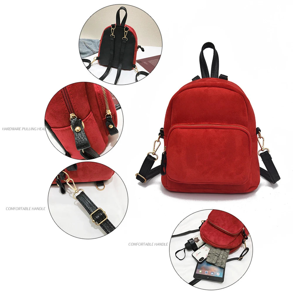 Matte Leather Women Backpack for Teenage Girl Small School Bag