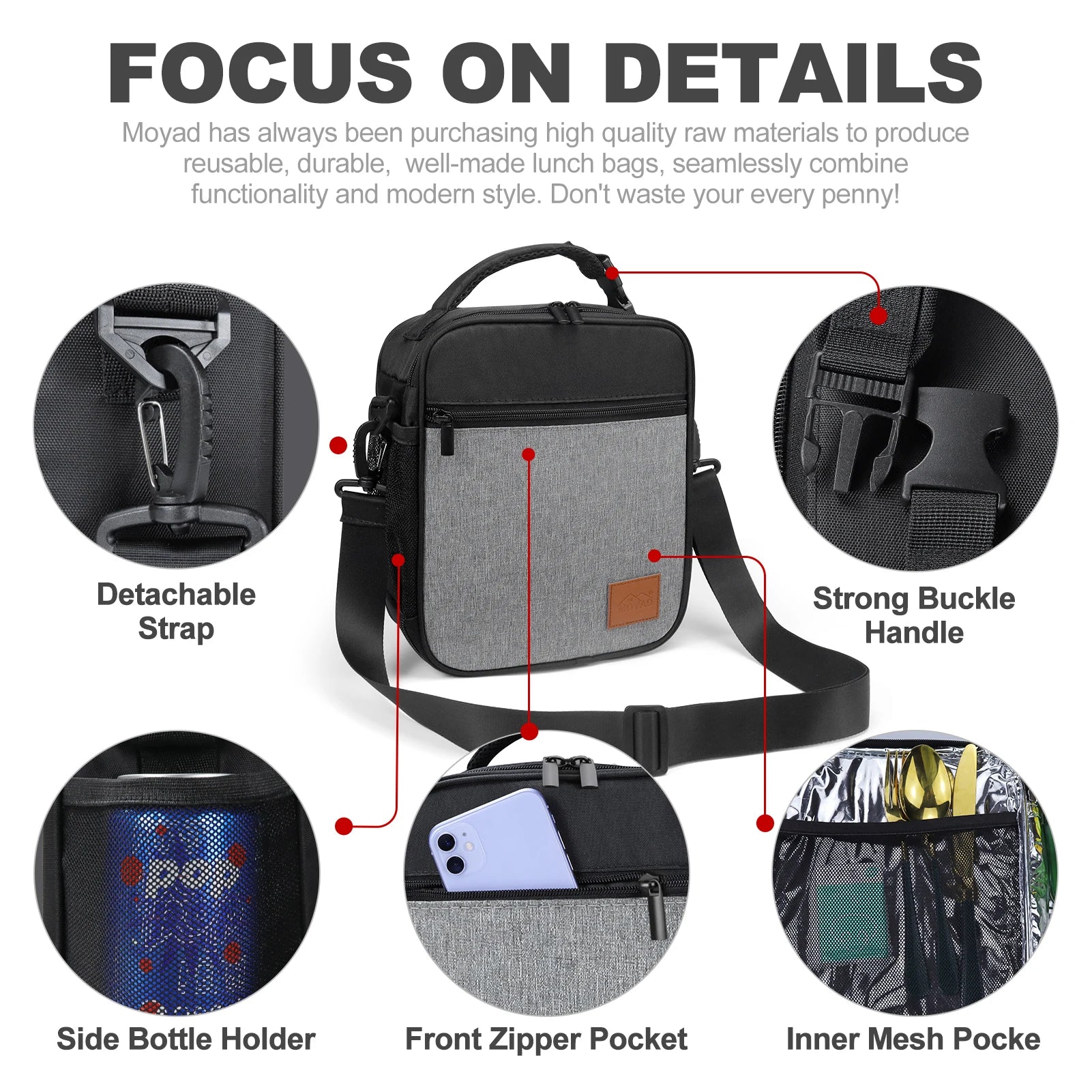 Insulated Lunch Bag for Women Men Kids, Portable Thermal Cooler Tote