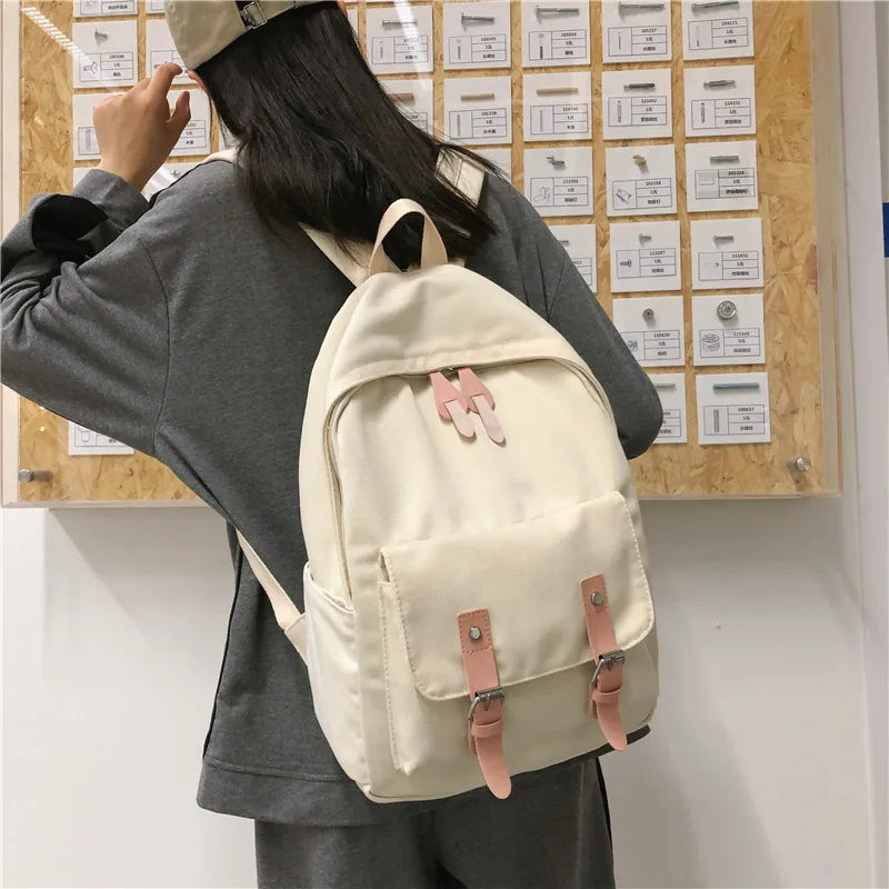 Solid Canvas School Bags for Teenage Girls Larger Capacity Backpack Men Women