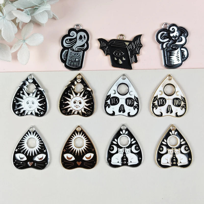 10pcs Punk Tarot Card Enamel Charms DIY Halloween Pendants